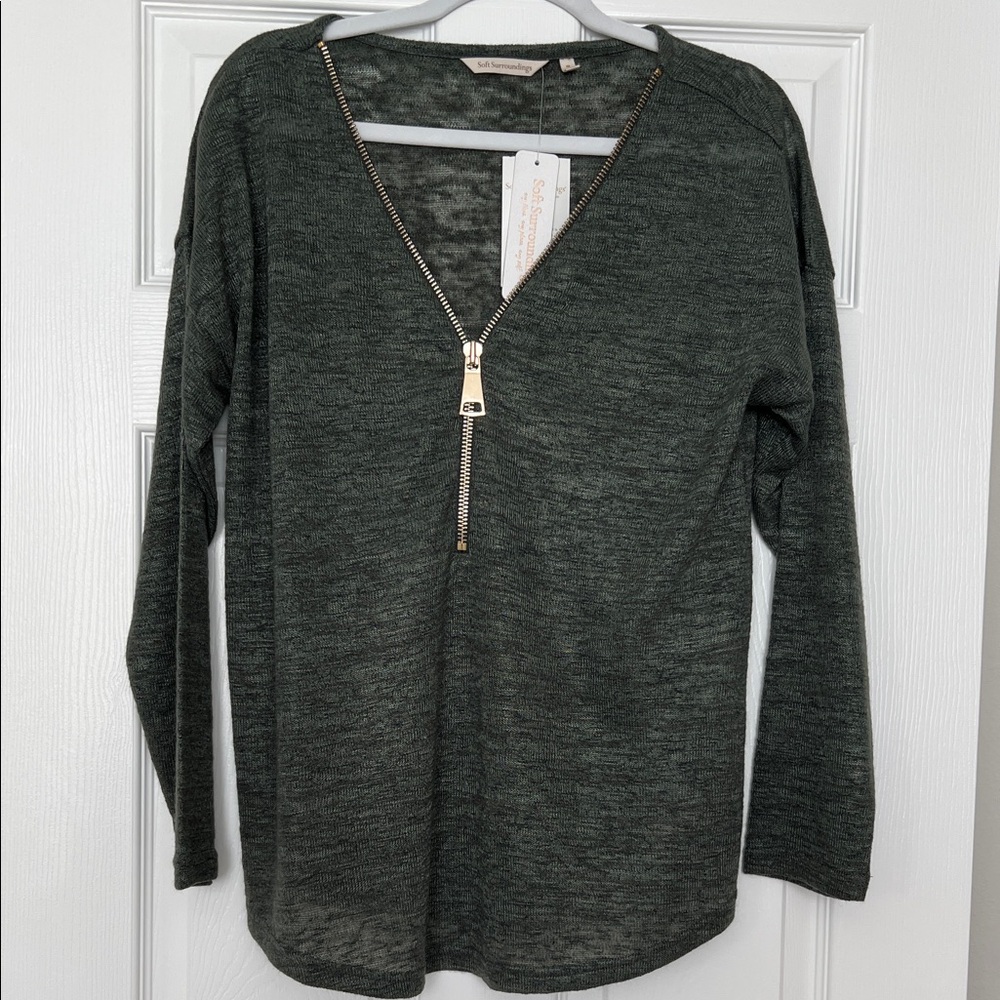 Soft Surroundings Half-Zip Women’s Knit Top in Green